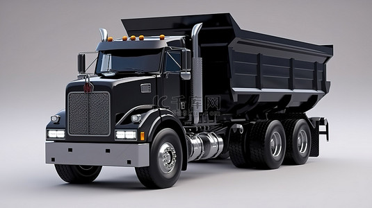 机械齿轮浅蓝色背景图片_一辆宽敞的深色美国卡车与自卸拖车的 3D 插图