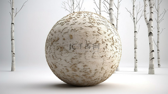 白色背景在 3D 渲染中展示了一个桦木球体