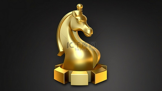 哑光金背景图片_哑光金盘上的金色国际象棋骑士徽章 3D 渲染社交媒体图标
