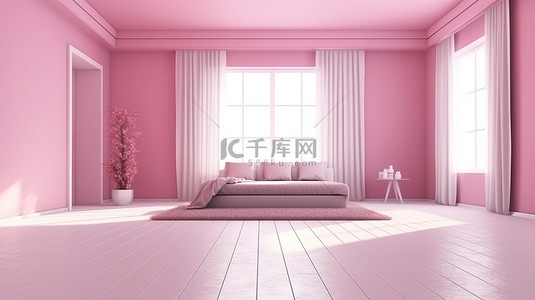 令人惊叹的粉红色内饰，现代而明亮的 3D 渲染，呈现出一个美丽的房间