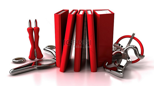 指導書背景图片_红色服务书和工具的独立 3D 渲染