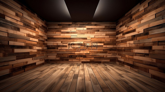 黑墙纹理粗糙深色背景图片_3D 渲染风格的木墙和地板背景