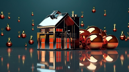 黑色星期五超级销售期间 Houseglass 圣诞节和新年促销活动的 3D 渲染