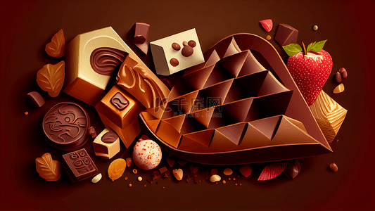巧克力草莓插画背景