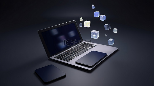 灰色笔记本电脑背景上显示的 facebook 徽章和图标效果图