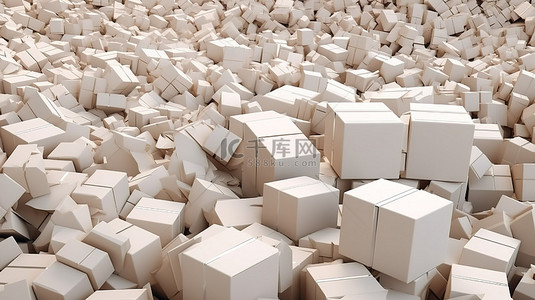 草纸箱子背景图片_3D 渲染中的白色和纸板纹理地球被纸板箱包围