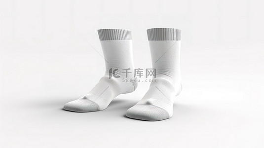 毛主度的袜子背景图片_3D 渲染隔离一双白袜子样机库存