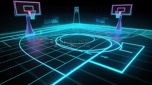入党积极分子背景图片_3d 中的霓虹篮球场为运动员呈现虚拟运动天堂