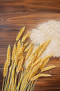 麦穗背景图片_木质背景上的一组麦穗和谷物