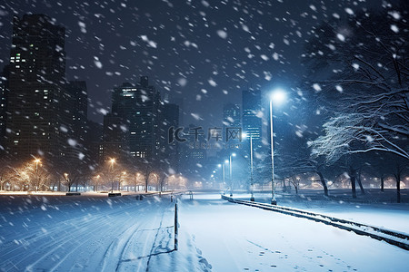 夜晚背景图片_纽约市降雪