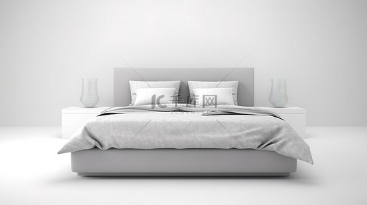 猫头鹰正面背景图片_从正面看时尚简约的白色床，隔离并以 3D 渲染