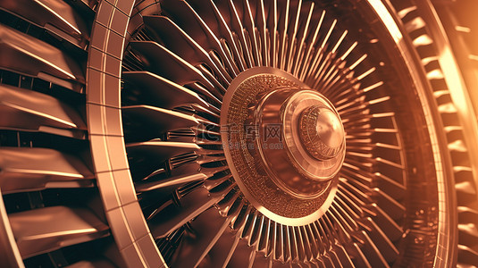人力量背景图片_青铜色调的喷气涡轮机 3D 渲染