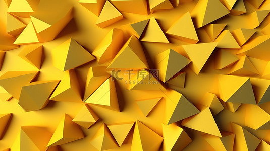 简单的几何背景上优雅的黄色三角形的平面 3D 插图，非常适合商业和企业模板