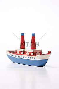 玩具交通工具背景图片_一艘木船，上面有红色和白色的部分