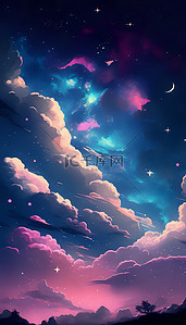粉色星空背景背景图片_夜空粉色蓝色星星