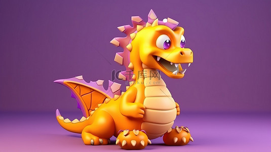 播放设置背景图片_紫色游乐场设置与 3D 渲染橙色龙玩具