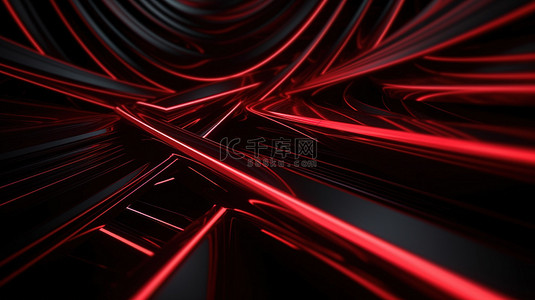 红色和黑色抽象线条图案背景的 3d 渲染