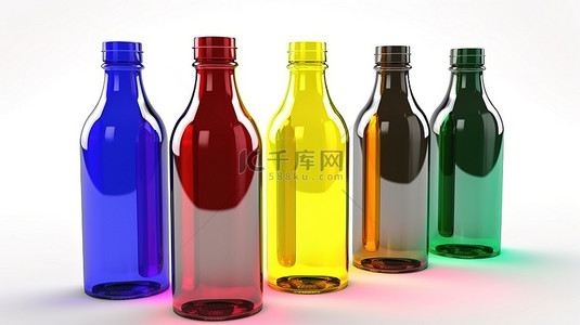 孤立的白色背景展示 3d 渲染彩色玻璃瓶