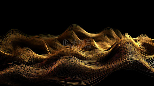 金色抽象线条纹理背景流动波形的 3d 渲染