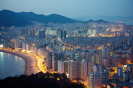 黄昏时分的南海侧景韩国城市