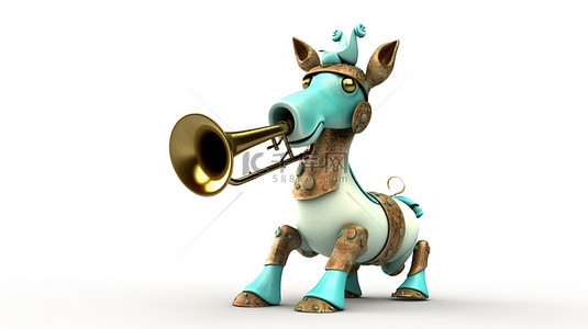 动物马人物背景图片_搞笑的 3D 马音乐家吹喇叭