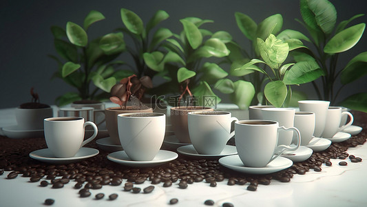 休闲咖啡背景图片_咖啡饮品热饮白色绿叶