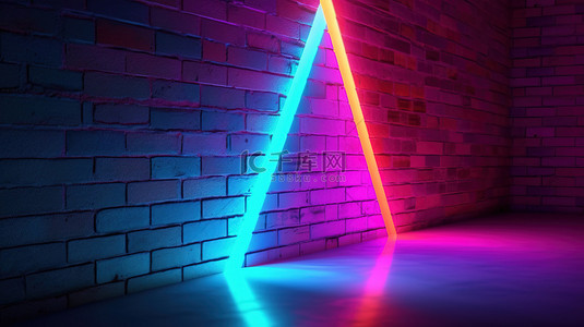 3D 描绘的墙上霓虹灯点亮的对角缝隙