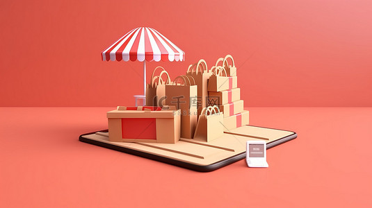 购物车背景背景图片_3D 在线购物展示应用程序和讲台