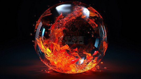 水晶灯水晶背景图片_充满活力的火热粒子被困在 3D 玻璃球抽象插图中