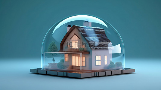 财产保护背景图片_受玻璃罩保护的房屋的 3D 渲染