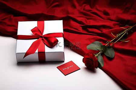 带红丝带和卡片的情人节礼品盒