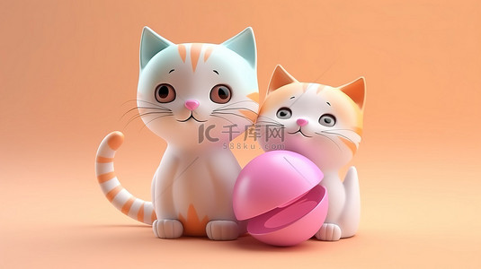 可爱的猫背景背景图片_可爱的猫玩具的简约 3D 渲染