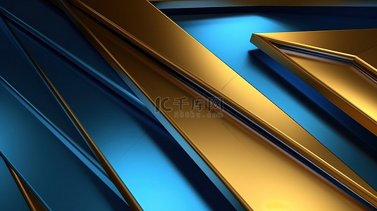 具有金色箭头纹理的蓝色抽象背景的 3d 渲染