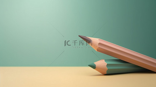卡通橡皮铅笔背景图片_柔和的彩色背景与复古铅笔的 3D 描绘相得益彰