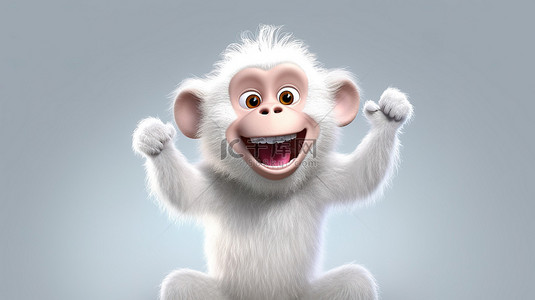 猴子警长背景图片_一只白猴子的俏皮 3D 插图