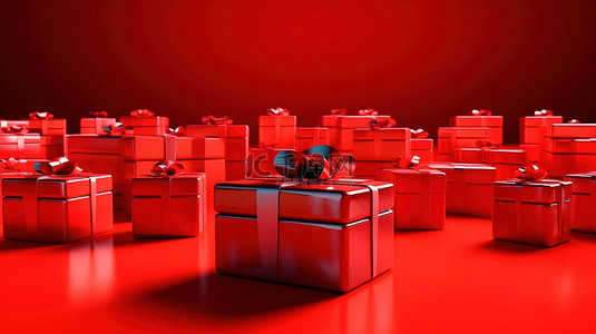 红色礼品盒背景图片_抽象红色礼品盒的三维渲染