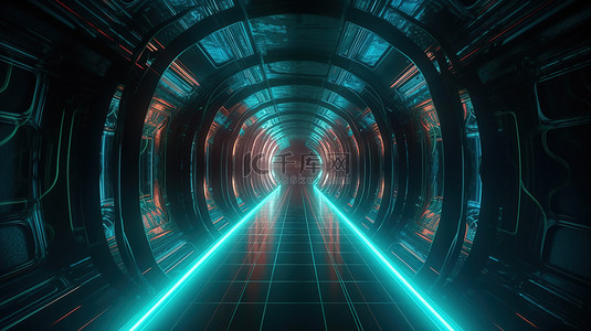 未点亮背景图片_霓虹灯点亮的未来隧道，带有装饰性 3D 插图