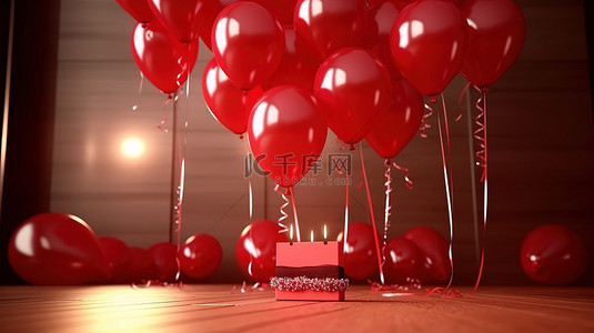 3d 渲染红色氦气球与快乐的生日祝福