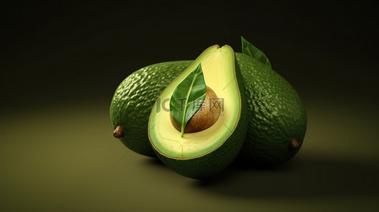绿色饮食背景图片_绿色色调半鳄梨的 3d 渲染