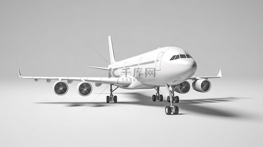 商务科技灰色背景背景图片_灰色背景大型客机白色飞机的 3d 插图
