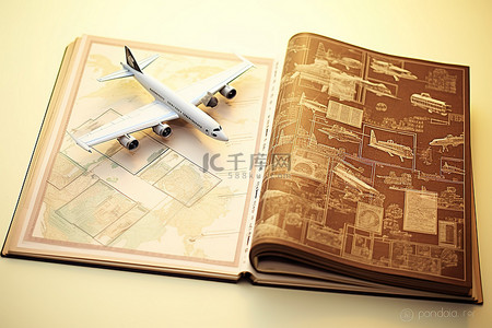 英国伦敦邮票背景图片_上面有护照的飞机模型
