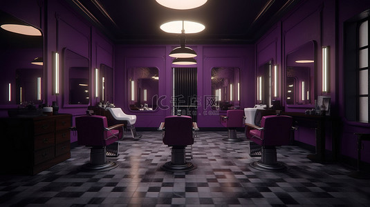 紫罗兰色 3d 渲染中的理发店概念与周边颜色