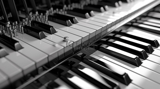 3D 渲染的钢琴键鸟瞰图