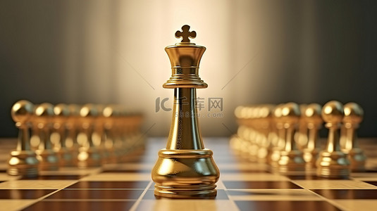 将背景图片_3d 渲染的国际象棋国王象征着领导概念