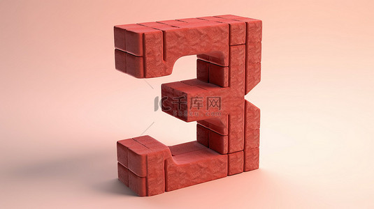 积木聚在一起形成数字三的 3d 渲染，这是创造力和建筑的概念