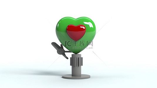 信号背景图片_白色背景上持有交通绿灯的红心人物吉祥物的 3D 渲染