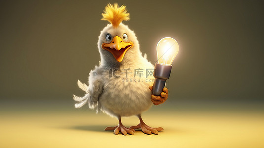 搞笑 3D 鸡与灯泡合影