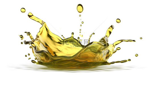 透明氣泡背景图片_飞溅的橄榄油和发动机油隔离在带有剪切路径的白色 3D 插图上