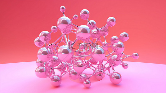 含有分子的气泡的粉红色背景 3D 渲染