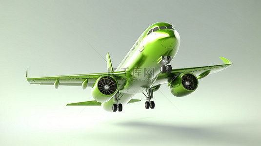 绿色飞机背景图片_一架光滑的绿色飞机的 3d 插图